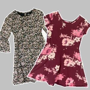 Set of 2 Girls' Floral Dresses Size L‎ Bell Sleeve Casual Cute
